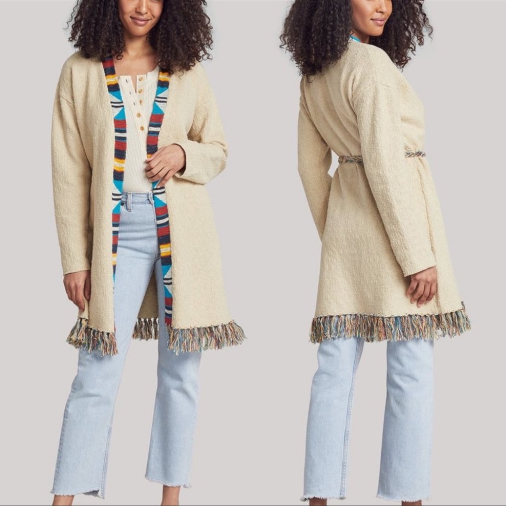 Faherty Crow Stripes Duster Cardigan Crow Border Stripe Cream Size Medium